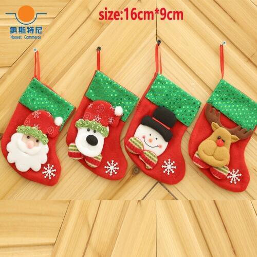 4pcs 15cm*9cm small size Christmas stockings with cartoon pattern