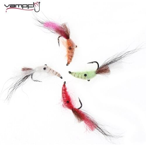 Vampfly #4 5PCS Shrimps Nymph Fly Fishing Fly Nymphs Ultra Sharp Barbed Fly Hook For Bonefish Trout Fishing