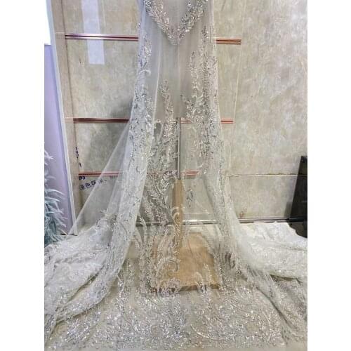 African Lace Fabric with beads High Quality Lace Embroidered Nigerian SYJ-318684 Sequin Lace Fabrics French Tulle Lace Fabric