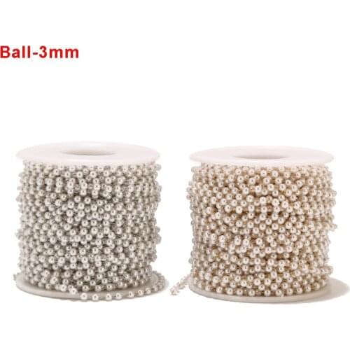 3mm Width Stainless Steel White Ball Pearls Beads Handmade Gold Link Chains For DIY Necklaces Bracelets Charms Jewelry Making