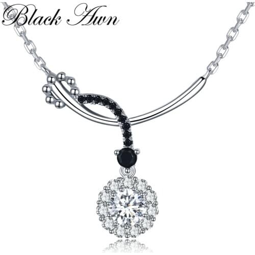 Black Awn 2020 New Romantic Arrive 925 Sterling Silver Fine Jewelry Trendy Round Engagement necklaces & pendants for Women K027