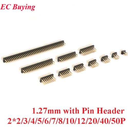 20pcs 1.27mm Pitch 2*2/3/4/5/6/7/8/10/12/20/40/50P Male Double Row Pin Header Strip Gold Plated Copper Connector