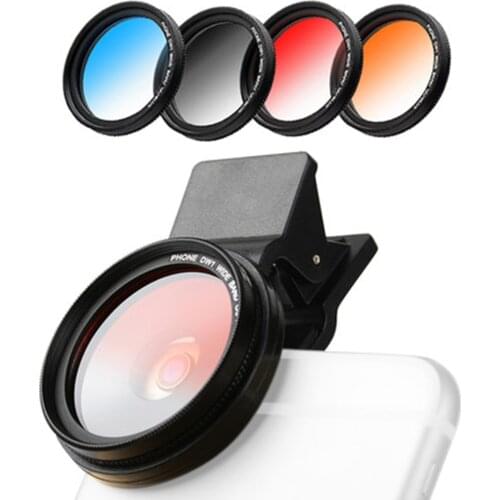 ZOMEI 4 In 1 37MM Mobile Phone Camera Filters Lens Graduated Grey Blue Orange Red Filters for iPhone 7S 6S Samsung Smartphone