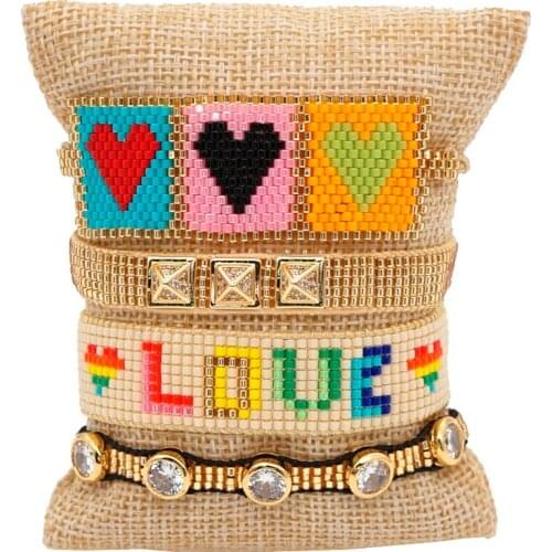 Go2boho Miyuki Bracelets For Ladies Boho Colorful Heart Pulsera LOVE Letter Jewelry Handmade Loom Jewellery Rhinestone Bracelet