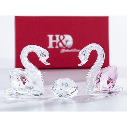 H&D 3D Crystal Swan Figurines Art Glass Animal Diamond Paperweight Collectible Xmas Gift Home Table Decoration Wedding Favors