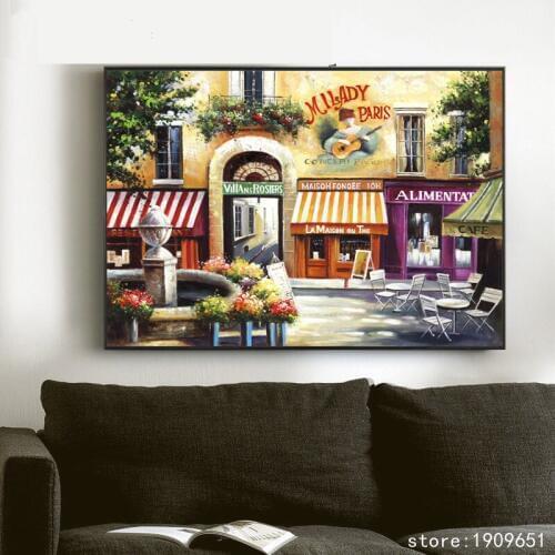 Cotton no frame Mediterranean style cafe landscape canvas printings oil painting printed on cotton wall art decoration pictures