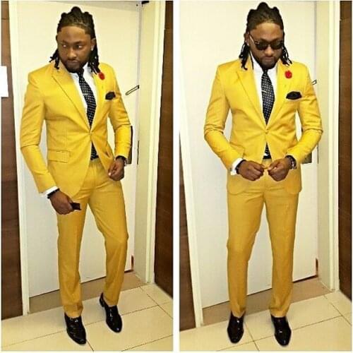 JELTONEWIN 2021 New 2 Pieces Design Yellow Single Breasted Men Suits Slim Fit Groom Suits For Men Custom Made Wedding Tuxedos