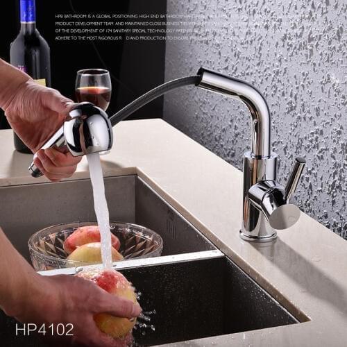 Quality Brass Single Handle Hot Cold Water Mixer Tap Chrome Kitchen Sink Faucet Pull Out Kitchen Tap