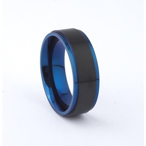 Classic Bicolor Blue Fashion Party Jewelry 8mm Wedding Band Mens Ring Anniversary Gift Male Heavy Stainless Steel Rings