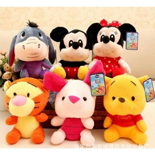 6pcs/Lot 20cm Mickey Mouse Doll Minnie Mouse Doll Mickey Stuffed Plush Toy Pig Tiger Donkey Bear Mini Dolls for Baby Small Gift