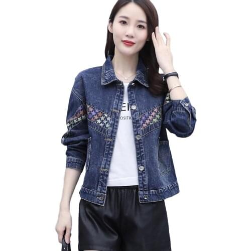 100 kg Plus Size Denim Jacket Female Spring Autumn New Korean Loose Short Basic Outerwear Womens Printed Casual Bomber Jackets