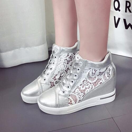 Fashion Summer Mesh Breathable Comfortable Inner Layer Womens Shoes Platform Heel Inclined White Muffin Shoes Schoenen K6-98