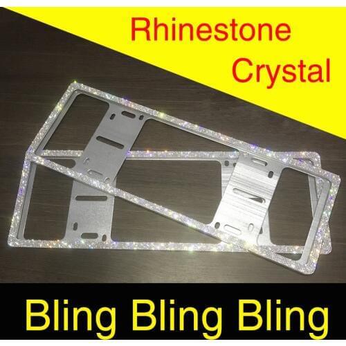 Fashion Crystal Diamond Car License Plate Frames Handmade Sparkly Bling Rhinestone Stainless Steel Metal Frames