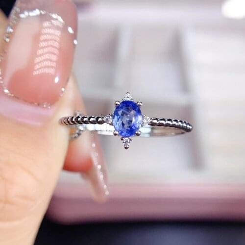 Fashion cute Hemp flowers S925 silver natural blue sapphire gem ring natural gemstone ring woman girl weddings gift jewelry