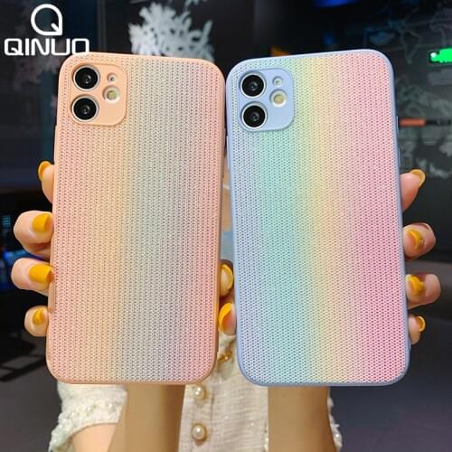Fashion Knitted Rainbow Fabric Phone Case For iPhone 12 Mini 11 Pro Max XS SE 2020 X XR 7 8 Plus Luxury Soft Silicon Cloth Cover