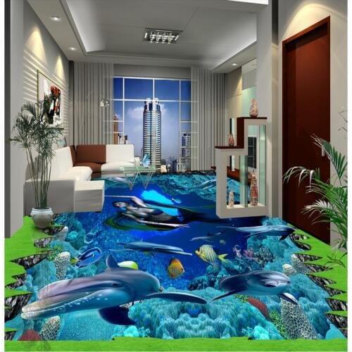 Ocean dolphin 3D wallpaper floor for living room Custom Photo self-adhesive 3D floor PVC waterproof floor