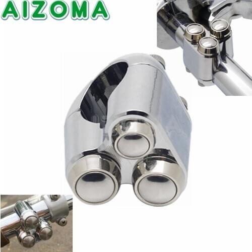Chrome 3 Buttons Universal Motorcycle Handlebar Switch ON OFF Button Control For Moto Bike 22mm 7/8" Bars Push Switches Gear