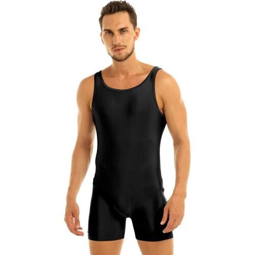 YOOJIA Men Sleeveless Stretchy One Piece Sport Bodysuit Scoop Neck Leotard Jumpsuit Biketard Unitard Tank style For Dance