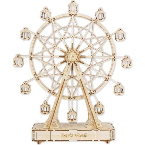 Handmade Music Box Wooden Ferris Wheel Carousel DIY Childrens Creative for Girls 2021 New Year Christmas Holiday Birthday Gift