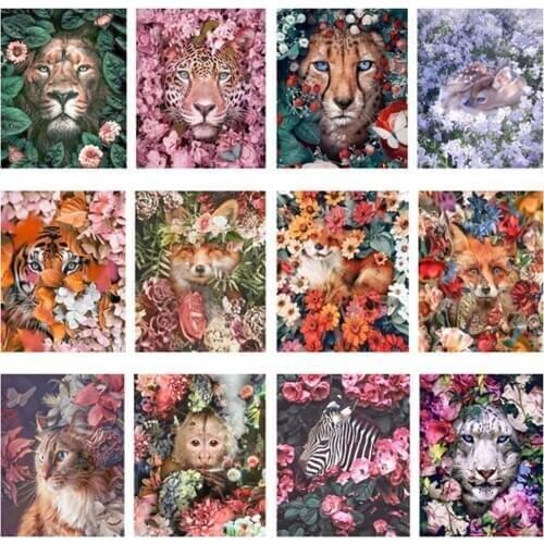 DIY Painting By Numbers Flowers tiger lion fox animal HandPainted Oil Painting Drawing On Canvas Unique Gift Home Decoration