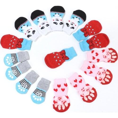 4 Pcs Pet Puppy Dog Socks Anti-slip Knitting Breathable Elasticity Warm Winter Indoor A1