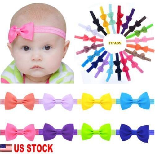 New Baby Kids Girls Cute Mini Hair Bow Headbands Ribbon Elastic Band Headwear Accessories