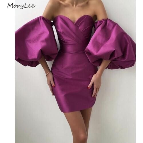 Prom Dresses 2021New Sweetheart Half Sleeves Short Satin Pleated Prom Dresses With Zipper Back vestidos de fiesta de noche