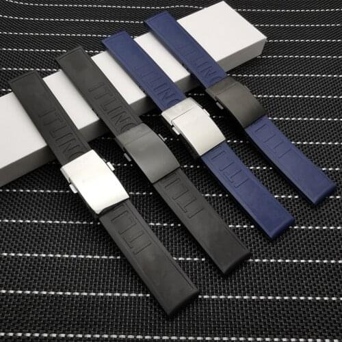 Top Brand watchband Silicone Rubber Black Blue 20mm Bracelet For navitimer/avenger/Breitling strap Wristband logo on