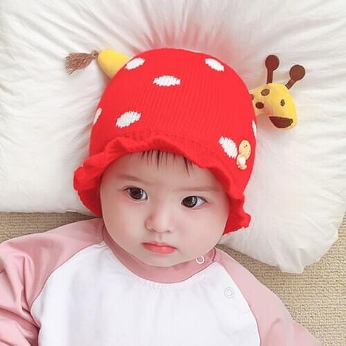 Baby Girl Boy Hat Skullies Beanies 0-12M Autumn Winter Warm Toddler Kids Hats and Caps Cute Giraffe Woolen Crochet Knitted Hat