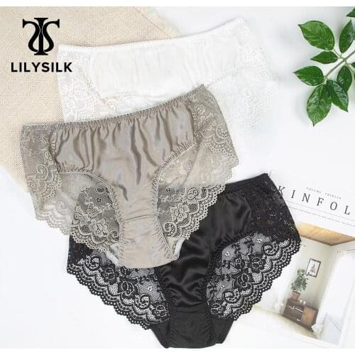 LilySilk Silk Panties 100 Pure 3 Pack Soft Lace Sexy New Women Free Shipping