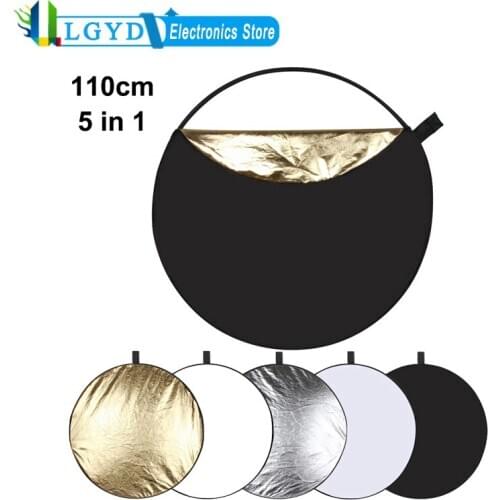 PULUZ 110cm Folding Photo Studio Reflector Board 5 in 1 (Silver/Translucent/Gold/White/Black) Reflect Studio Photo Disc Diffuer