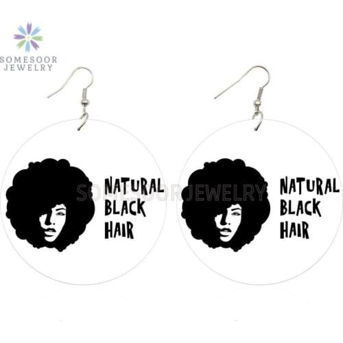 SOMESOOR Both Sides Printing Black Queen Sketch Artstic African Wooden Drop Earrings Afro Natural Hair Design For Women Gifts