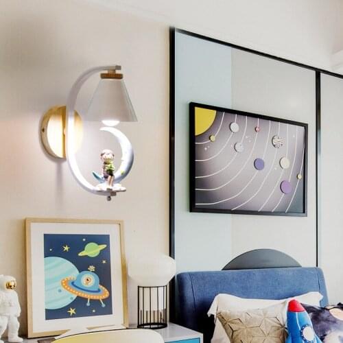 Nordic Childrens Room LED Wall Lamp Girl Princess Bedroom Boy Cute Cartoon Simple Creative Bedside Moon Shape Decorative Lamps