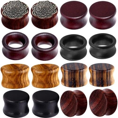TIANCIFBYJS Natural Organic Wood Flesh Tunnel Ear Plugs Double Flared Earring Gauges Expander Piercing Body Jewelry 6-20mm 2pcs
