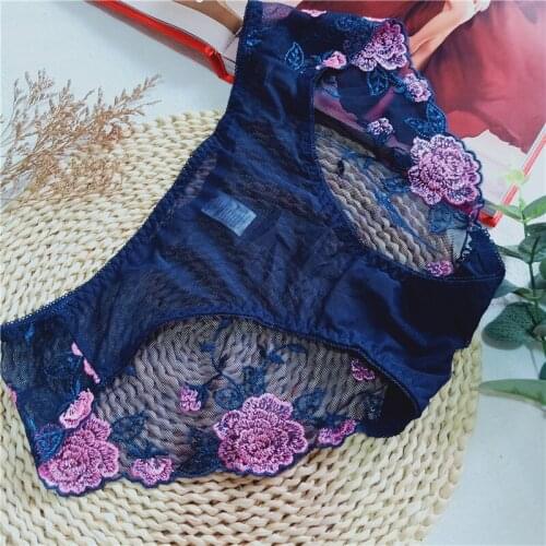 Mesh Briefs Blue Bottom Pants Femme Underwear Women Ropa Mujer Panties Transparent Comfy and Sexy Cotton Solid Mid-Rise