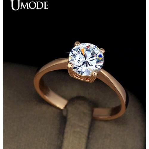 UMODE Rose Gold Color 4 Prongs 1.25 Carat Single CZ Shiny Stone Simple Engagement Rings JR0136A