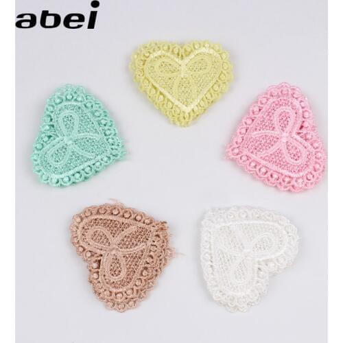 10pcs/lot Embroidered Heart Lace Appliques Sewing Patch Handmade Guipure Lace Fabric Trims DIY Patchwork