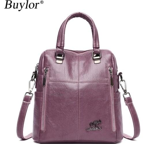 Buylor Women Diagonal Backpack Travel Shoulder Bag Large Capacity High Quality Backpack Women Multifunction PU Leather Backpack