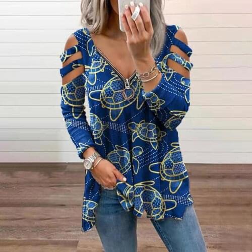 Autumn New Casual V-Neck Long Sleeve Pullover Tops Women Elegant Animal Print Zipper Blouses Lady Sexy Hollow Out Fashion Shirts