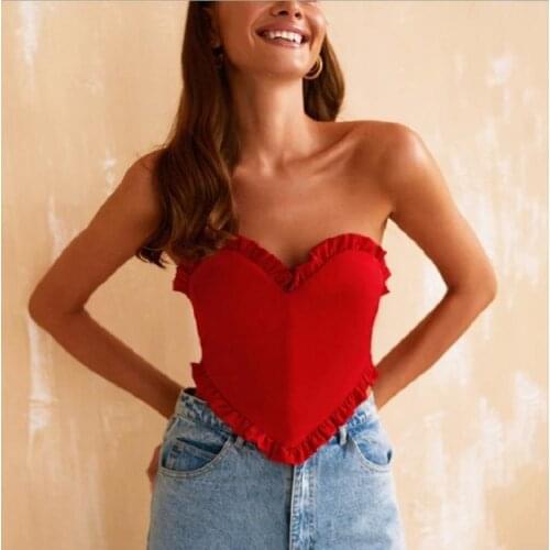Womens Clothing Summer Beachwear Bodycon Bustiers Red Strapless Backless Tube Corsets Crop Top to Wear Out Tie-Up Outfits Vest
