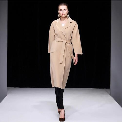Women s winter coat beige Double sided wool cashmere outwear 2019 autumn plus size ladies fashion overcoats long free ship