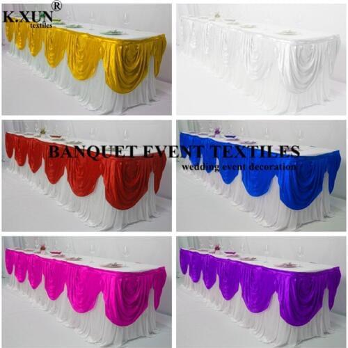 10ft 14ft Ice Silk Table Skirt \ Table Cloth Skirting With Valance Swag Drape Decoration
