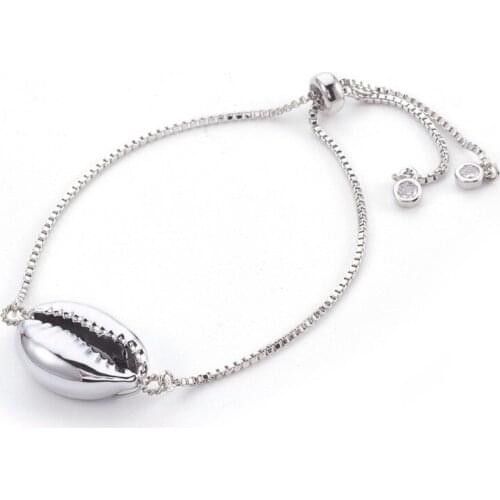 10pcs Adjustable Brass Bolo Slider Bracelets Chain with Shell Beads for Jewelry Making 230mm