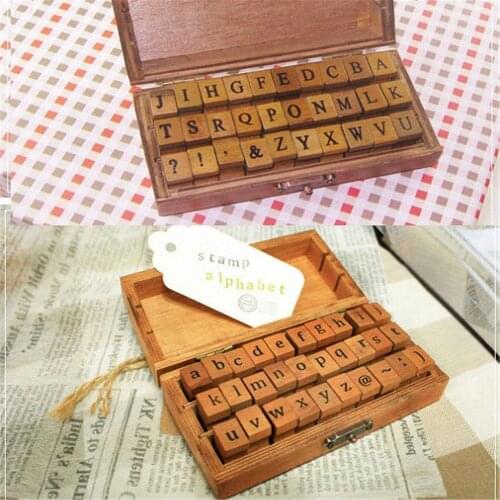 30pcs Retro Alphabet Letter Stamps Vintage Uppercase Lowercase Wooden Rubber Stamps DIY Craft for Scrapbooking Stamps Set