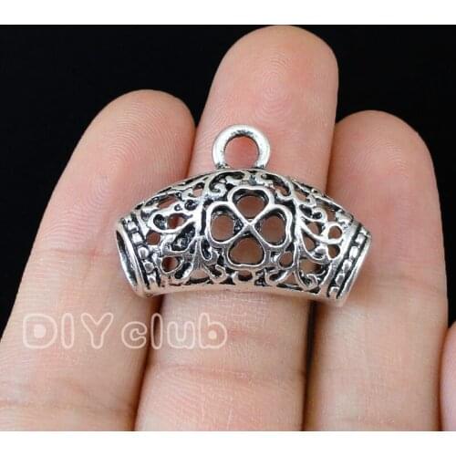 20pcs-Antique Silver Curved Hollow Tube Bail Beads Perfect for European Style Bracelets or Necklaces 30X22mm