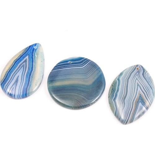 5pcs / Lot Blue Striped Agates Pendant Reiki Healing Natural Stone Meditation Amulet DIY Jewelry Natural Stone Charms