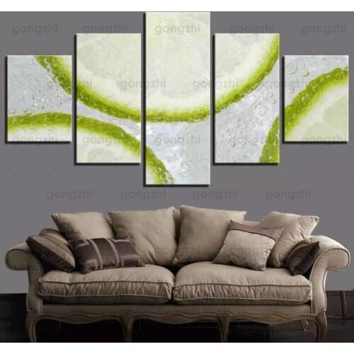 Canvas Printing Hd 5Pcs Fruit Lemon Slice Bubble Drink Frameless Restaurant Home Decoration Custom Poster