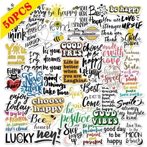 50Pcs Motivational Phrases Sticker Inspirational Life Quotes Waterproof DIY Laptop Phone Study Room Scrapbooking Graffiti Decals