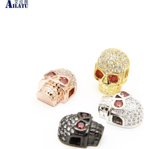 Ailatu Exquisite Micro Pave Cubic Zirconia Terror Skull Charm Beads DIY Bracelet or Necklace Jewelry Accessories