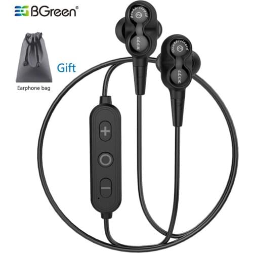 BGreen Bluetooth 5.0 Sports Earphone Dual Driver Unit Speaker Sport Earphones Wireless Stereo Bass Headset For Running Cycling